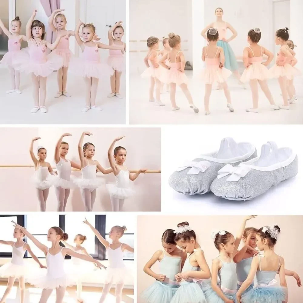 Ballet Dance Girl Shoes Slippers Flats Silver Glitter Size 1, EU 35 Split Sole
